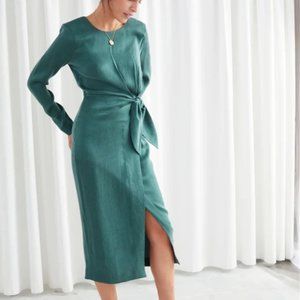 Satin Green Midi Dress NWT
